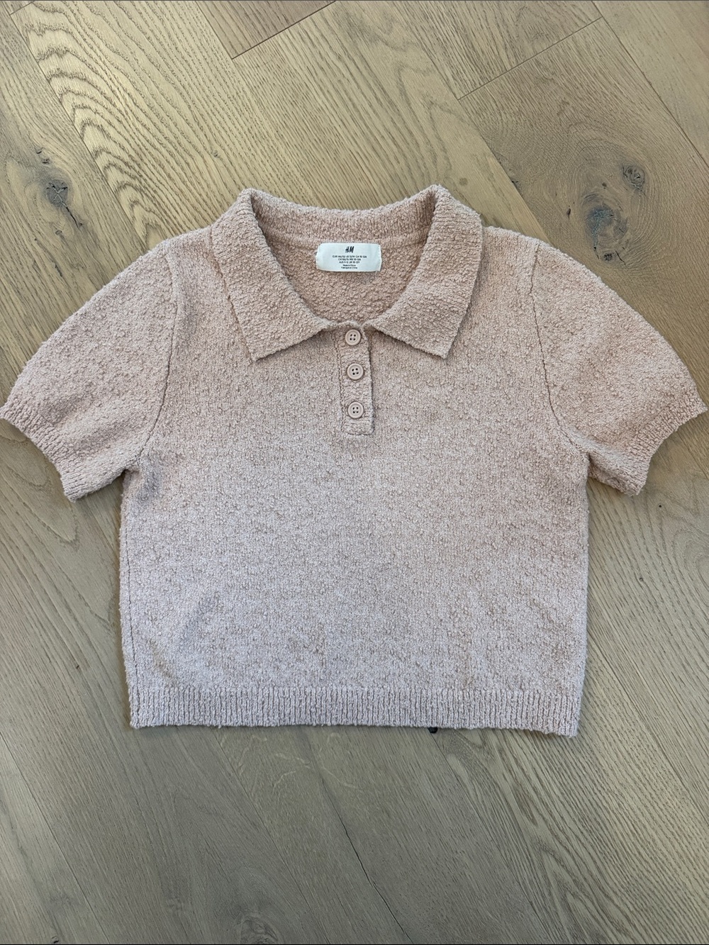 H&M Girls Blush Pink Terry Polo Cropped Top